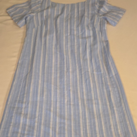 Anthropologie Light Blue Striped Boatneck Mini Dress - Picture 3 of 10